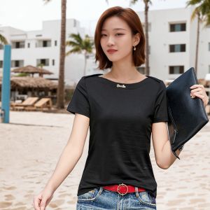 Pure Color Womens T-Shirt Short Sleeve One-Shoulder Slim Fit Large Size Overhead Summer Fashion New Arrival Casual Cotton Blend