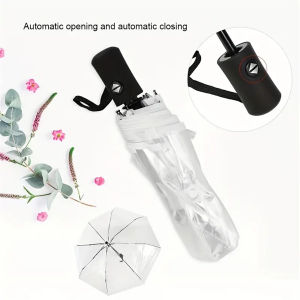 1 piece of fully automatic transparent compact portable automatic tri-fold umbrella fashionable and simple style transparent wi