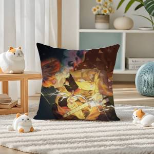 Bandai | Demon Slayer Kokushibo Upper Moon Anime Plush Pillow Cover Soft Short Plush Cushion Cover For Sofa Bedroom Home Decor Gift