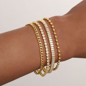 สร้อยข้อมือโซ่กลมเพทาย17ไมล์สำหรับผู้หญิงเครื่องประดับทอง
