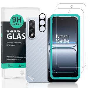 Ibywind For Oneplus Nord 5 5G Screen Protector(Pack of 2) with 1pc Metal Lens Protector 1pc Carbon Fiber Back Film Easy Install Kit