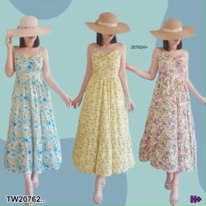 TW20762  เดรสสายเดี่ยว สายปรับได้ ลายดอกไม้ ..
