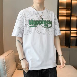 ROMON | Lomond Mens Ice Silk Short Sleeve T-Shirt Summer Thin Round Neck Printed Casual Cotton Half Sleeve Body T-shirt Fashionable Urban Style