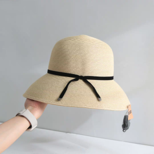 Wide Brim Straw Hat Braided Detail Foldable Sun Protection Beach Vacation Womens Casual Butterfly Knot round Top Cap