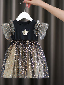 Váy Công Chúa Mùa Hè Cho Bé Gái Váy Cotton Mềm Mại Thoải Mái Cho Trẻ Em Từ 1-7 Tuổi Váy Ngắn Tay Cổ Tròn Họa Tiết Ngôi Sao