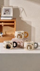 Handmade retro cartoon cat ceramic cup microwaveable heat-resistant in multiple colors Coffee Mug