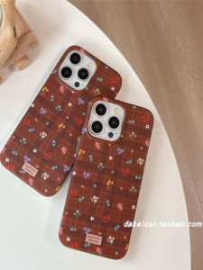 Korean Style Brown Plaid Floral Phone Case for  17Promax 16 New 15Pro Men Women 14 High End 13 Full Cover 16Pro Creative Anti Fall Niche INS Art