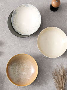 Retro Ceramic Deep Dish Restaurant Underglaze Fruit Salad Plate Creative Pasta Dessert Plate Japanese Style round Dinnerware