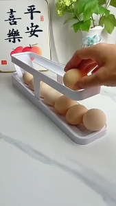 2 Tier Auto Rolling Egg Tray Eggs Storage Holder Rack Refrigerator Organizer Bekas Telur 鸡蛋收纳架