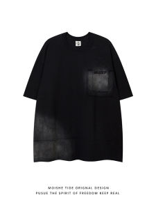 เสื้อยืดคอกลมแขนสั้นผ้าฝ้ายแท้สไตล์ฮิปฮอป MOISHE TIDE สำหรับผู้ชายในช่วงฤดูร้อน สไตล์ย้อนยุคสุดเท่ สวมใส่สบาย แฟชั่นลำลอง