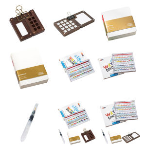 Welcomehome Mini Portable Watercolor Palette Set Multi Colors Wooden Grid Paint Box Mini Watercolor Paint Set for Travel Drawing