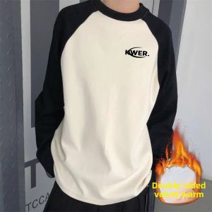 American Raglan Long Sleeves Dralon Bottoming Shirt Men Fashion Brands Loose Fleece-lined Thickened Assorted Colors Outwear Thermal Top