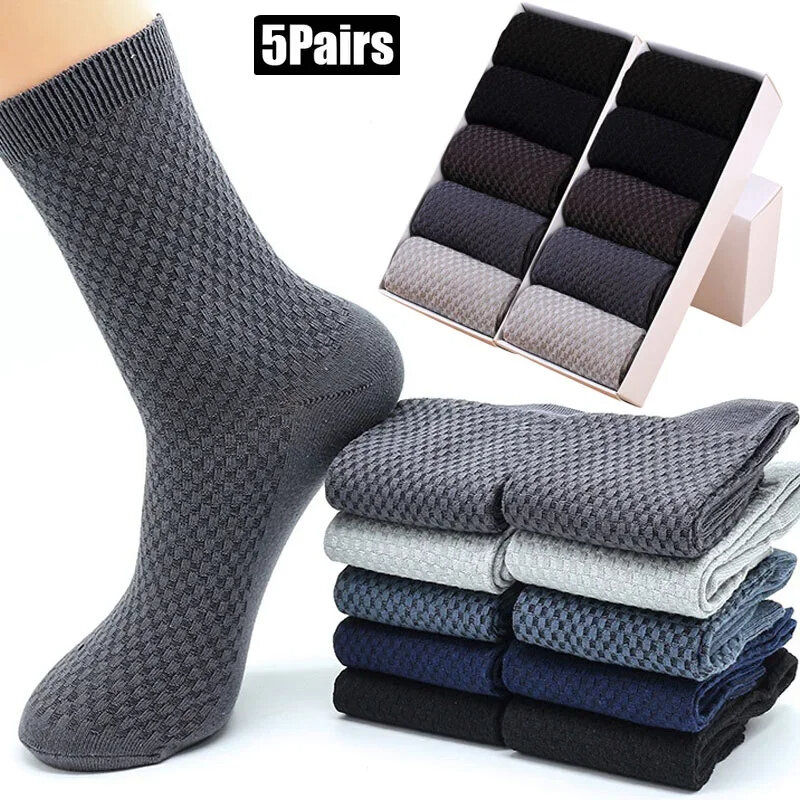 5Pairs Bamboo Fiber Mens Socks Casual Solid Color Cotton Socks Business Antibacterial Socks Breathable Men Socks Soft Crew Casual Socks