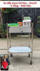 Xe Đẩy Inox 2 Tầng Có Hộc Dr.Viet 35x50