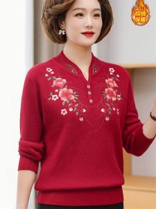 Thickened Fleece Womens Knitted Sweater Winter Warm Base Layer Top Large Size Mommy Style Fashionable Cold Proof Clothes