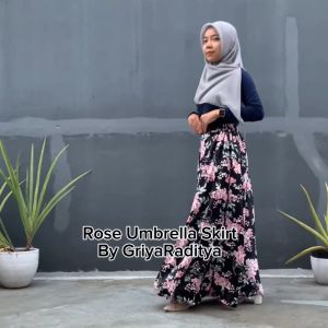 Rok Panjang  Payung  Mayung Lebar  Wanita Muslimah Motif Bunga Flowery Rose Umbrella Skirt Almira