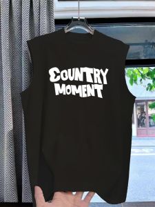 Áo Thun Cotton Nam Mùa Hè in Chữ Dáng Rộng Phong Cách Đường Phố Cặp Đôi Không Tay Cổ Tròn in Họa Tiết Thời Trang Thường Ngày