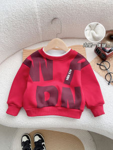 เสื้อสเวตเตอร์คอวีบุขนแกะหนาสำหรับเด็กชาย สีแดง ทรงเข้ารูป แขนยาว ปกตัว ทรงหลวม ฤดูหนาว เสื้อผ้าเด็กชาย ผ้าฝ้ายผสม