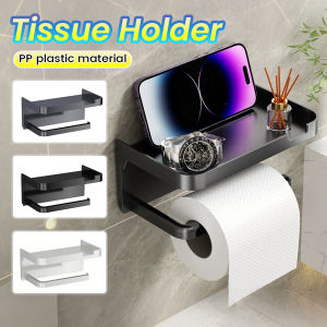 Ellebreen Wall-Mounted Bathroom Tissue Holder Punch-free Plastic Household Storage Rack Supplies