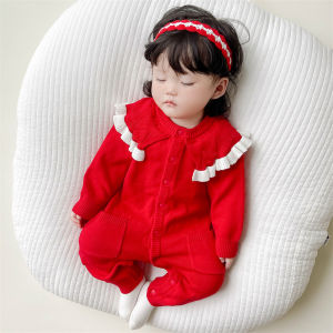 Korean Style Knitted Princess Suit for Newborn Baby Girls Winter Clothes Full Month Clothes Year End Celebration Outfits