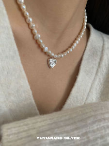 Baroque Freshwater Pearl Heart Necklace 925 Sterling Silver Cool Trendy Spicy Girl Clavicle Chain Summer Elegant Fashion Jewelry