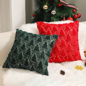 45x45cm Christmas Tree Flannel Throw Pillow Cover Soft Faux Fur Holiday Decor for Sofa Bedroom Home Xmas Gift