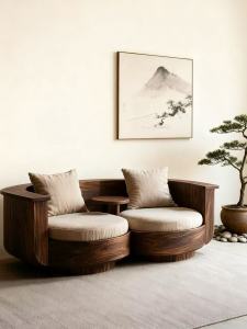 New 2025 Chinese Style Integrated Sofa Set Modern Simplicity Luxury Casual Black Walnut Wood Zen Feel U-Shape Living Room Couch