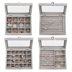 กล่องใส่เครื่องประดับกำมะหยี่พกพา แฟชั่นขายดี ถาดจัดระเบียบแหวน ต่างหู กล่องเก็บเครื่องประดับ โชว์เคส