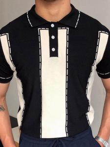 Áo Thun Polo Nam Mùa Hè Mỏng Dệt Kim Tay Ngắn Màu Khối Màu Tương Phản Thương Mại Thời Trang Áo Thun Cổ Polo Thường Ngày