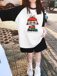 Girls Summer Cotton Short Sleeve T-Shirt Set Casual Sporty Print Top Shorts Ensemble Korean Style Childrens Wear Breathable Sweat Absorbent