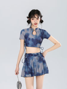 Womens Summer Swimwear Skirt Style Short Sleeve round Neck High End Feeling Small Chest Beach Vacation plus Size Slimming Meat Covering Short Size