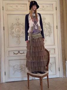 1JINN STUDIO | French Lace Multi-layered Netting Half Skirt