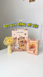 Set Quà Tặng Xếp Hình Mini & Quạt Sạc Dễ Thương Kèm Túi Quà LILA S.LAQUA