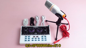 Siborie Q3 Soundcard+SF666 Mic Paket Lengkap Set Bluetooth Sound Card Mikrofon With Stand Presenting Headset COD