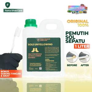 Fama Shoe Care - Unyellowing 1 Liter - Bonus Sarung Tangan+Sikat Detailing - Pembersih Noda Kuning Sepatu - Fama Shoes Cleaner - Shoe Cleaner