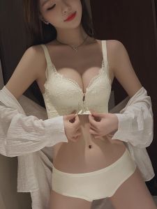 Front Button Underwear Womens Small Chest Push up Adjustable Breast Holding Push-up Natural-looking Bra Panties Set Brand