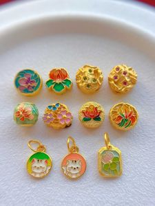 Handmade DIY Small Cat Pendant 925 Antique Silver Gold Plated Lotus Flower Spacer Bead Back Cloud Flower Bead Stringing Jewelry