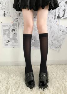 Long Knee Socks 70cm Womens Spring/Summer Thin Velvet Long Thigh High Socks Long Legs Black Silk JK Compression Stockings White