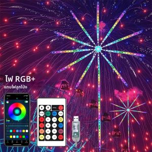 USB LED สมาร์ทไฟดอกไม้ไฟในร่มกลางแจ้ง Sparkler ไฟ REMOTE & APP Control เพลง SYNC โคมไฟติดผนังสําหรับห้องปาร์ตี้ DIY Decor