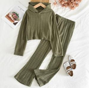 Bear Leader เสื้อสีทึบเด็ก8-12ปีเสื้อฮูดดี้แขนยาวย้อนยุคสีเขียวเข้มลายทางยาว