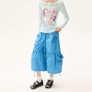 Retro Pleated Bow-design Loose Harem Pants Three-quarters