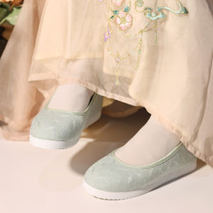 Jiangnan Zhu Ji Qingyu Case Flat Bottom Womens Shoes round Toe Lace up Single Shoes Inner Heightening Traditional Hanfu Shoes