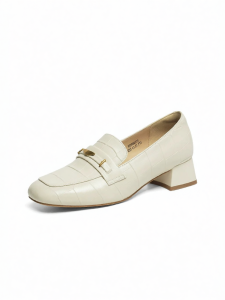 Reddragonfly | Autumn New Coarse Heel Metal Buckle Crocodile Pattern Sheepskin Loafer Shoes