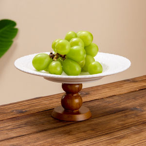 Rustic Ceramic Fruit Tray High Leg Tea Table Display Stand Living Room Afternoon Tea Wooden Surface Candy Dessert Tray