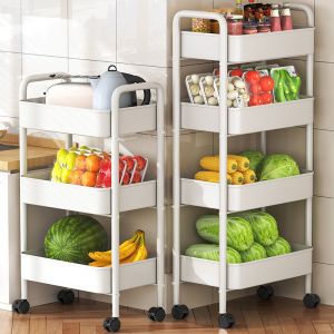 Kitchen Living Room Mobile Bookshelf Fruit Vegetable Basket Storage Rack Stand Design Density Board Fiber Board Luxury Style
