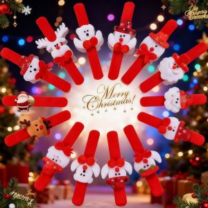 6/12PC Non-luminous and Luminous Plush Christmas Pattern Slap Bracelet Christmas New Year Carnival Wedding Party Gift Decoration