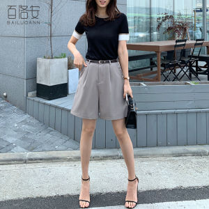 BAILUOANN | Bailuan Pure Color Five-Quarter Womens Suit Pants Loose Slimming Straight Leg Trousers High Waist Commute Style Summer New