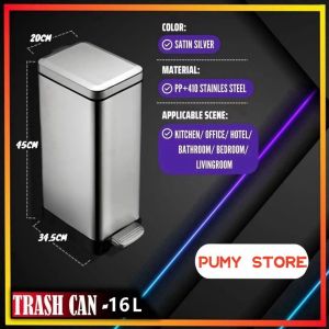 Manzan Step Pedal Trash Can 16L Rectangle Stainless steel Trash tin