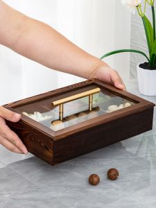 Retro Chinese Style Fruit Tray Snack Candy Storage Box with Cover Walnut Wood Grilled Pumpkin Seed Fruit Bowl Home Decor