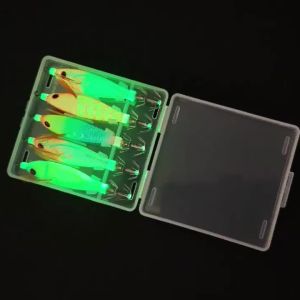 5pcs/box Horizontal Egi Set 8cm Glow Horizontal Squid Jig Real Shrimp Fishing Lure Saltwater Cuttlefish UV Shrimp Hanchi Baits